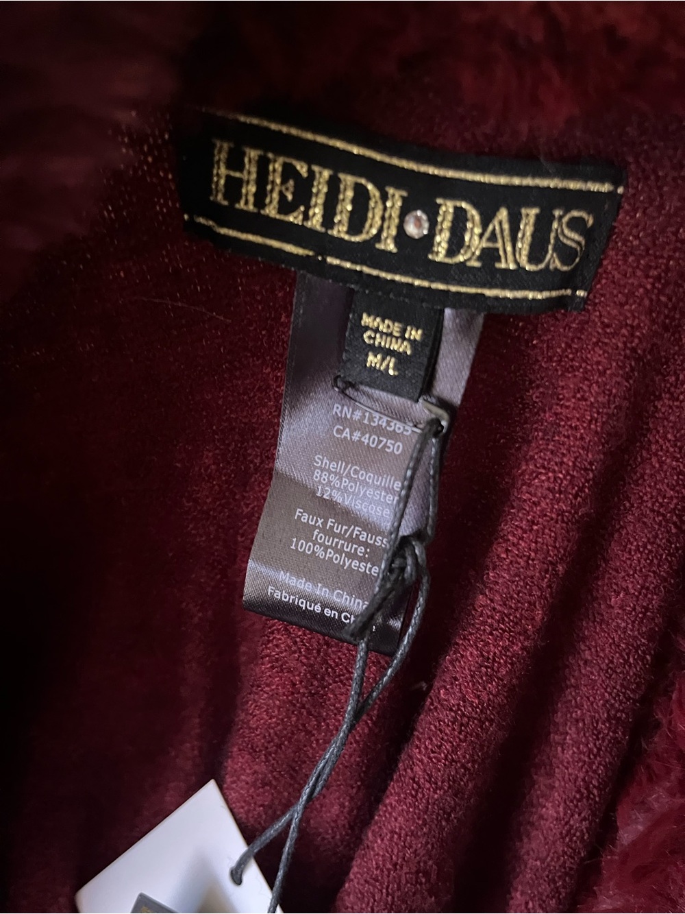 Heidi Daus Burgundy Plush Jacket with Faux-Fur Trim medium size - Picture 3 of 6